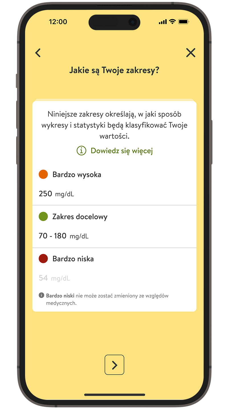  Zrzut ekranu wyboru jednostek miary glikemii w aplikacji mySugr.