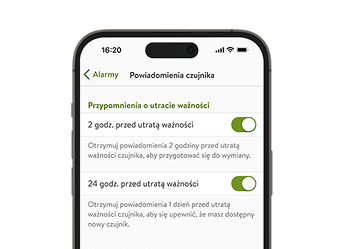 Zrzut ekranu aplikacji mySugr z przypomnieniami o upływie ważności czujnika.