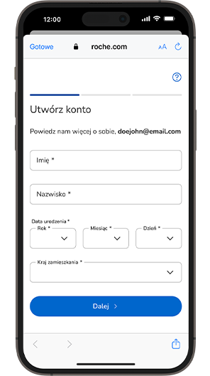 Zrzut ekranu aplikacji mySugr z prośbą o weryfikację adresu e-mail.